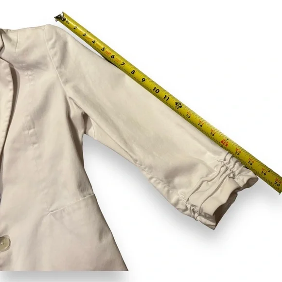 Express White 2 Button 3/4 Ruched Sleeves with Notched Lapels and Tailored Fit - Picture 14 of 15